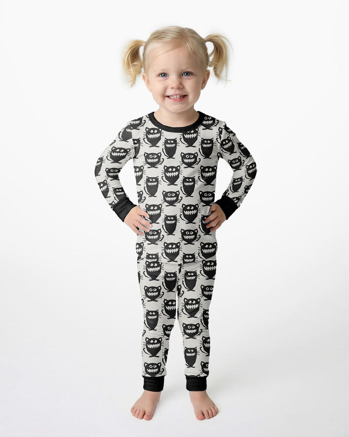 Halloween Monster Cats Bamboo Two Piece Long Sleeve Pajama Set