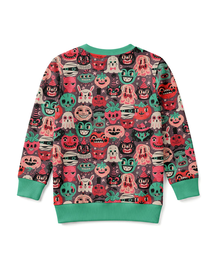 Retro Halloween Monsters Ghost Pumpkin Mummy Bamboo Crewneck Sweatshirt