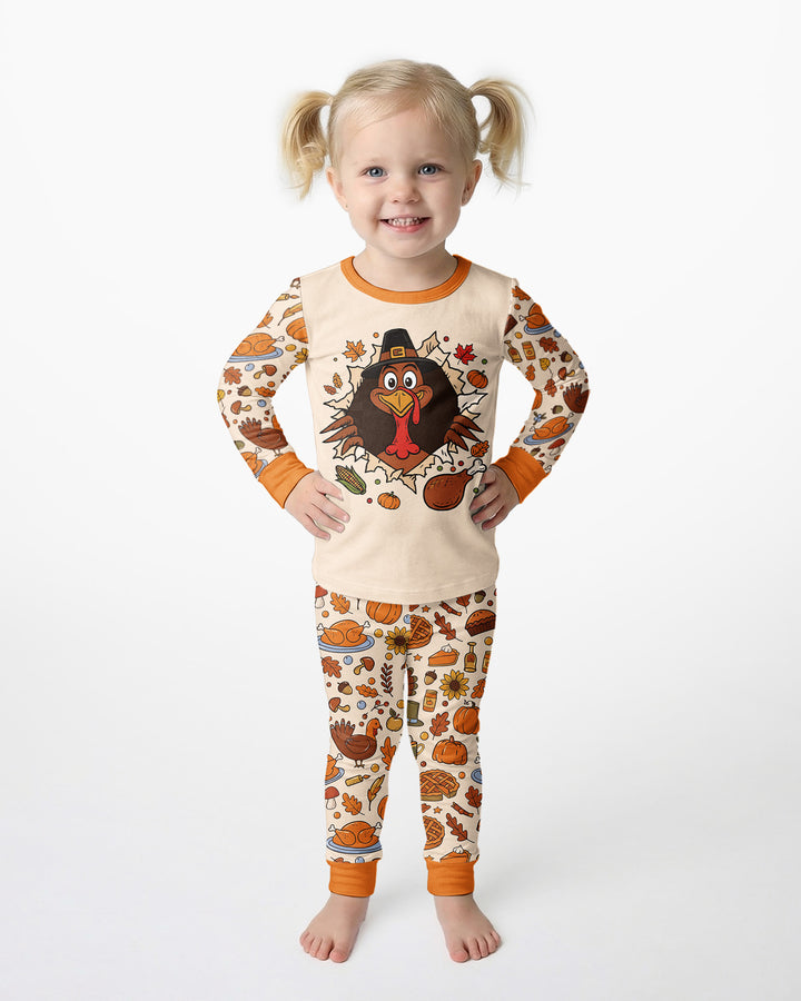 Funny Turkey on Thanksgiving Bamboo Two Piece Long Sleeve Pajama Set