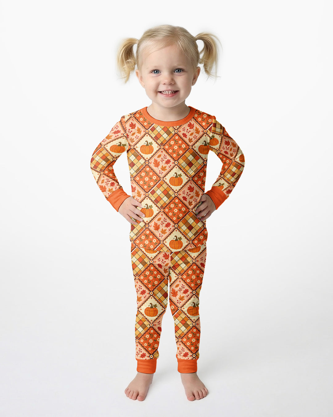 Fall Vintage Patchwork Bamboo Two Piece Long Sleeve Pajama Set