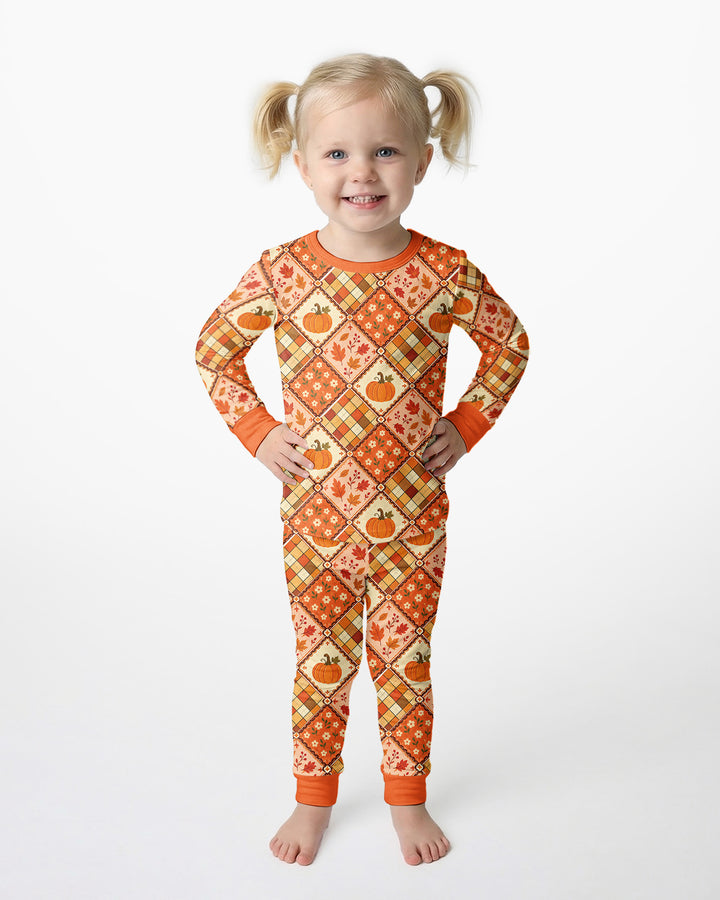 Fall Vintage Patchwork Bamboo Two Piece Long Sleeve Pajama Set