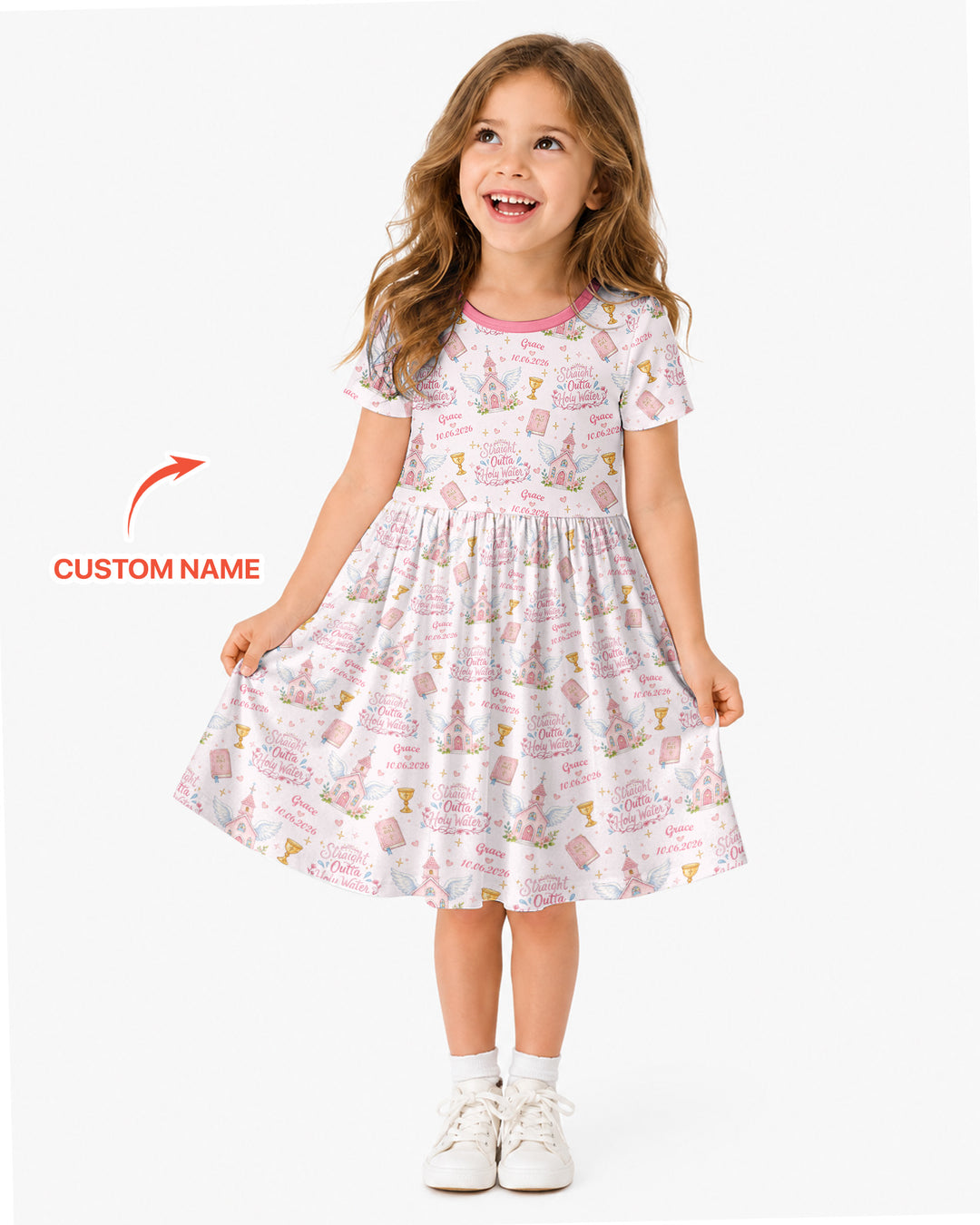 Custom Name Baptism Christening Straight Outta Holy Water Water Bamboo Twirl Dress