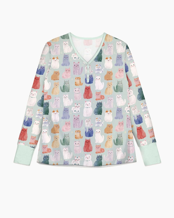 Verzaubertes glückliches Kätzchen-Familien-Partnerlook-Bambus-Damen-Pyjama-Set
