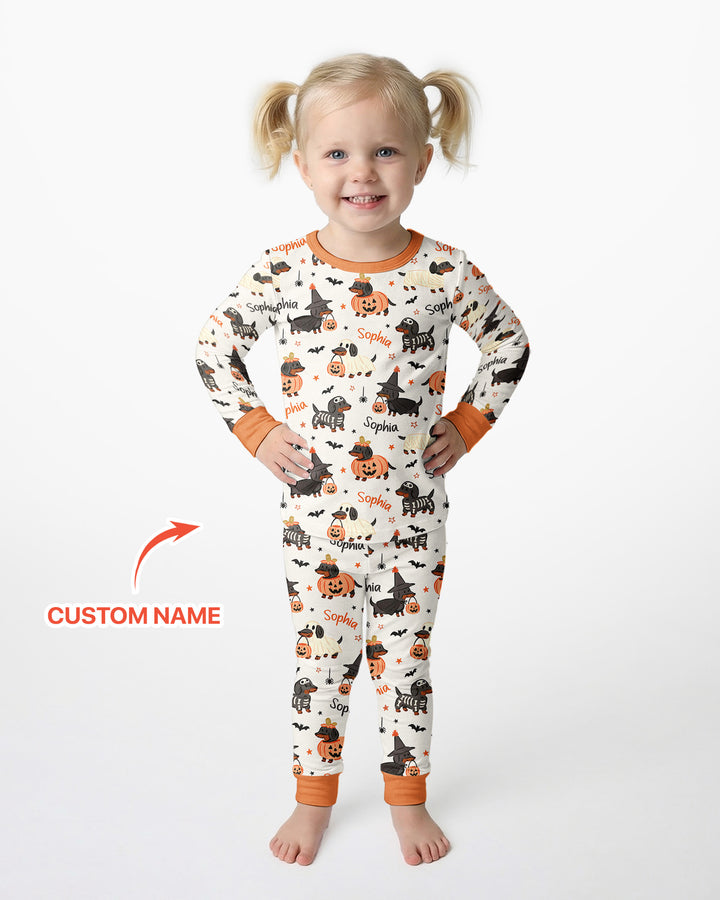 Orange and Black Dachshund Bamboo Two Piece Long Sleeve Pajama Set