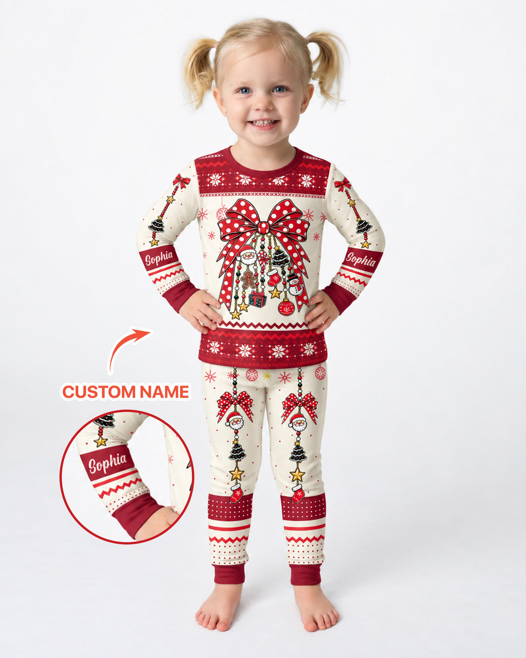 Custom Name Christmas Charm Bamboo Two Piece Long Sleeve Pajama Set