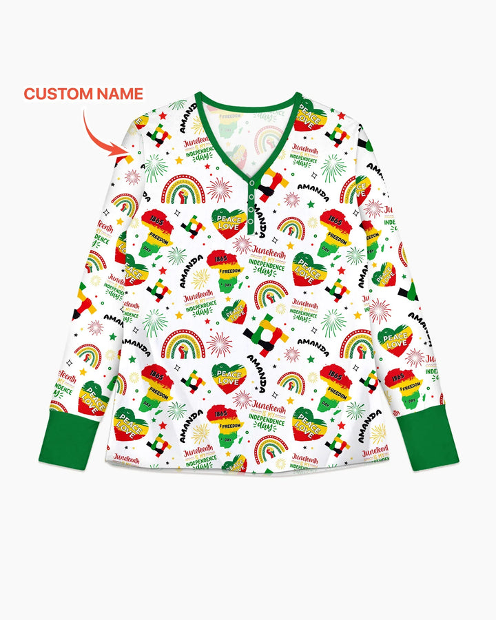 Custom Name Juneteenth Is My Independence Day Bambus Damen Pyjama Set