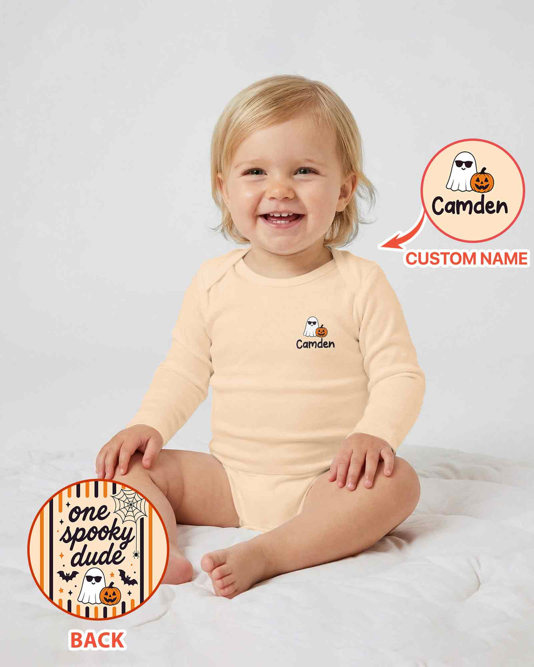 Personalized One Spooky Dude Halloween Ghost Pumpkin Bamboo Bodysuit