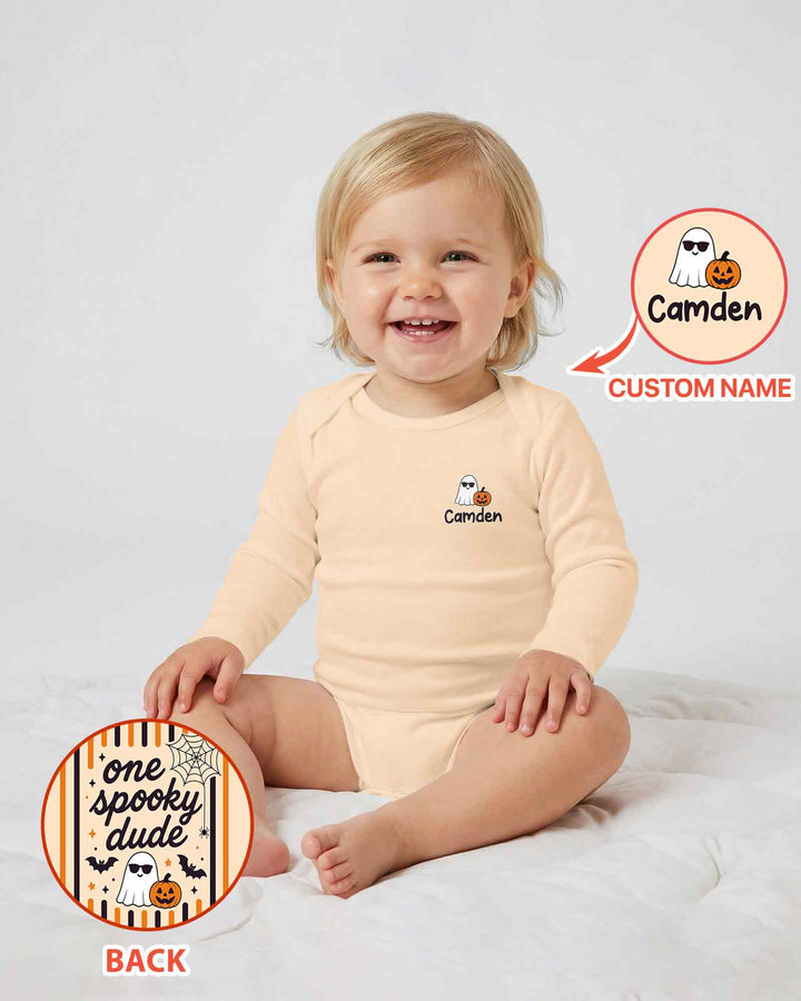 Personalized One Spooky Dude Halloween Ghost Pumpkin Bamboo Bodysuit