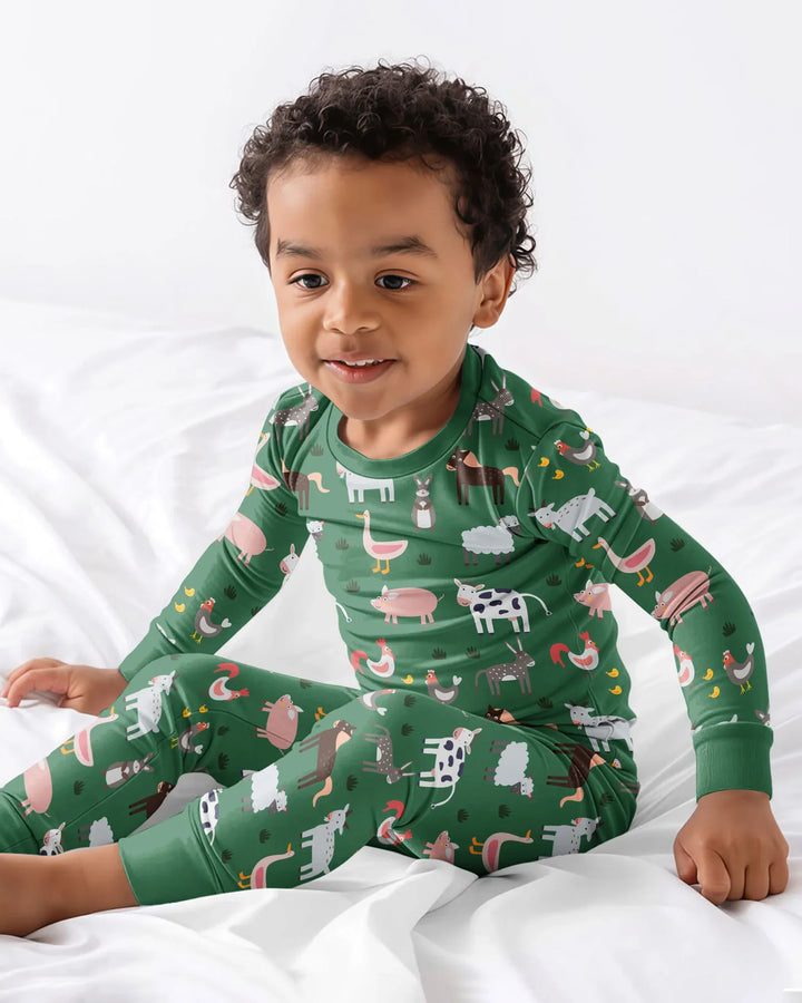 Grüne Nutztiere Bambus Zweiteiliger Pyjama