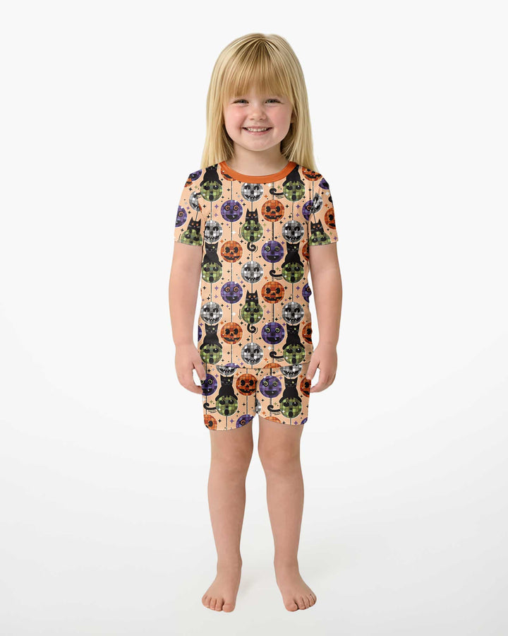 Groovy Halloween Disco Cat Bamboo Two Piece Short Sleeve Shorts Pajama Set