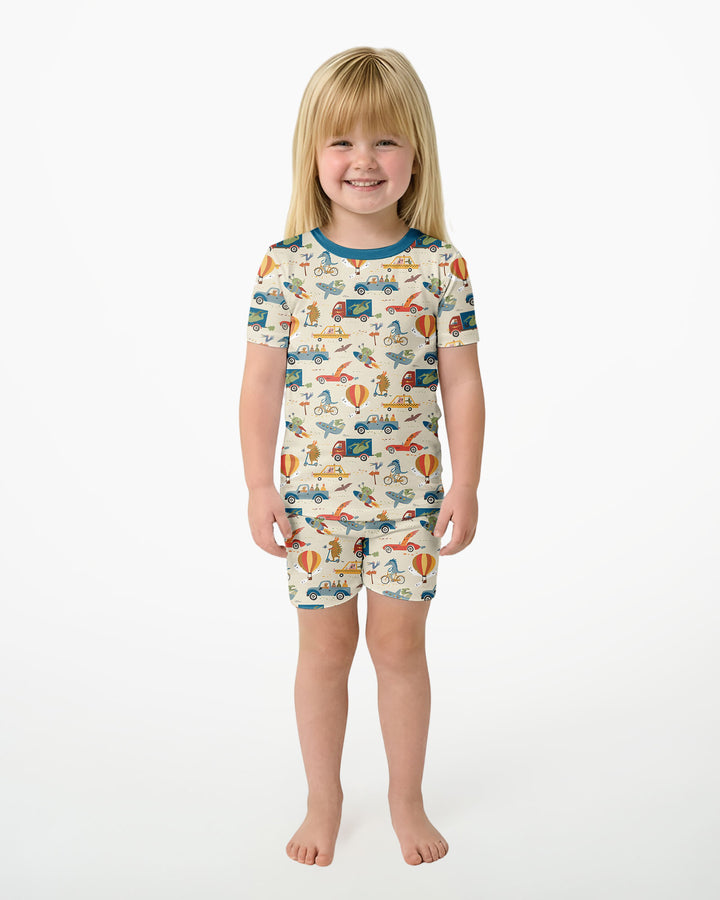 Monsters on the Move Bamboo Two Piece Short Sleeve Shorts Pajama Set