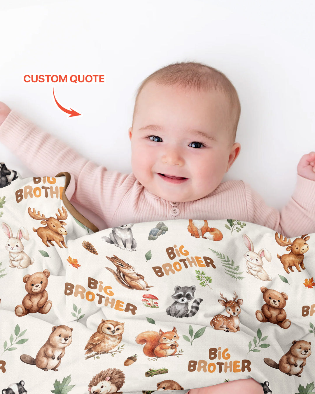 Custom Quote Woodland Animal Matching Sibling Bamboo Blanket