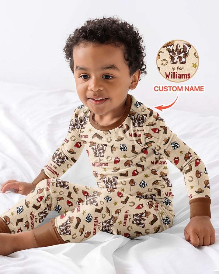 Little Wranglers Custom Name Bamboo Two Piece Long Sleeve Pajama Set