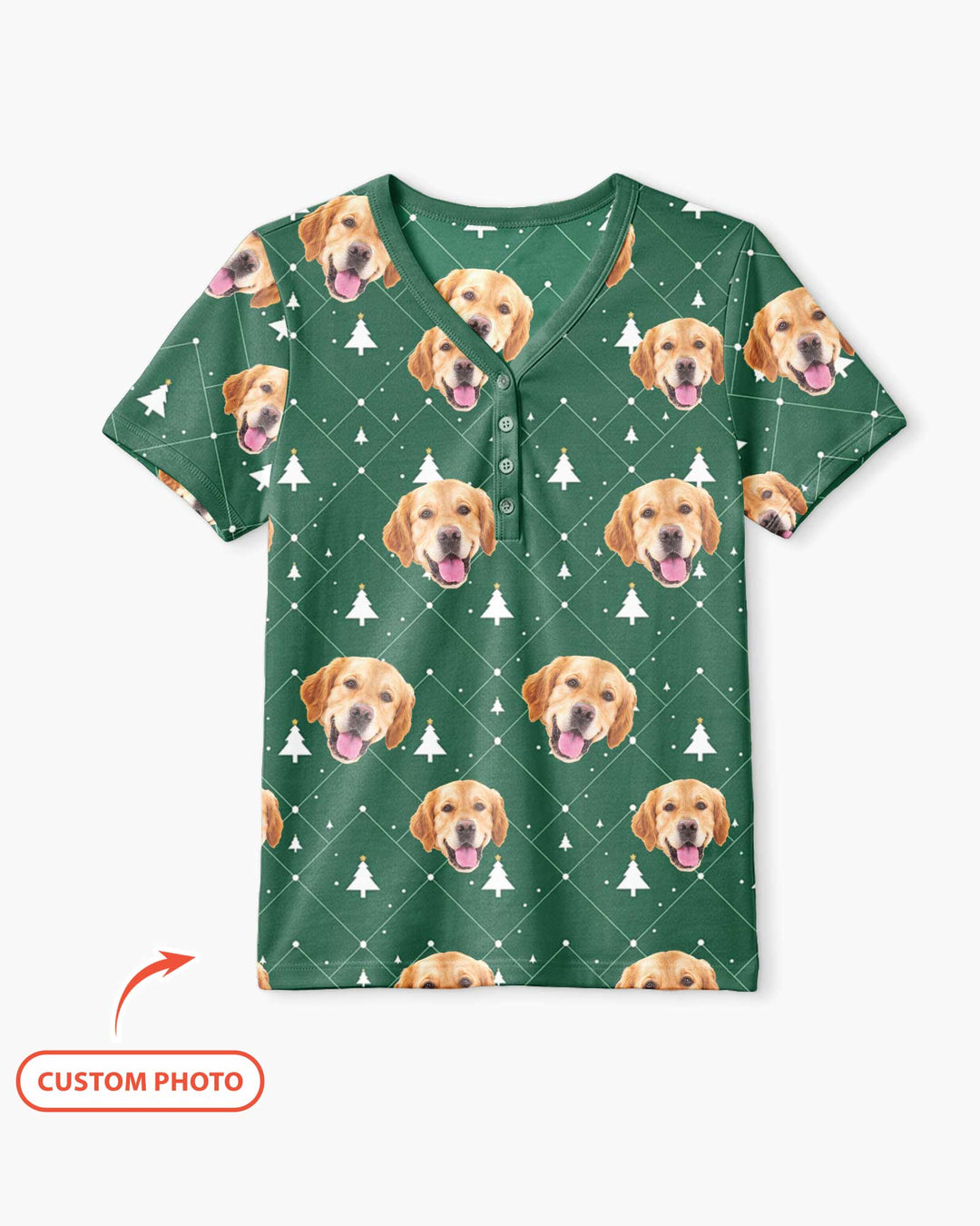 Custom Photo With Christmas Pattern Pajamas Bamboo Women Short Sleeve Short Pajama Set