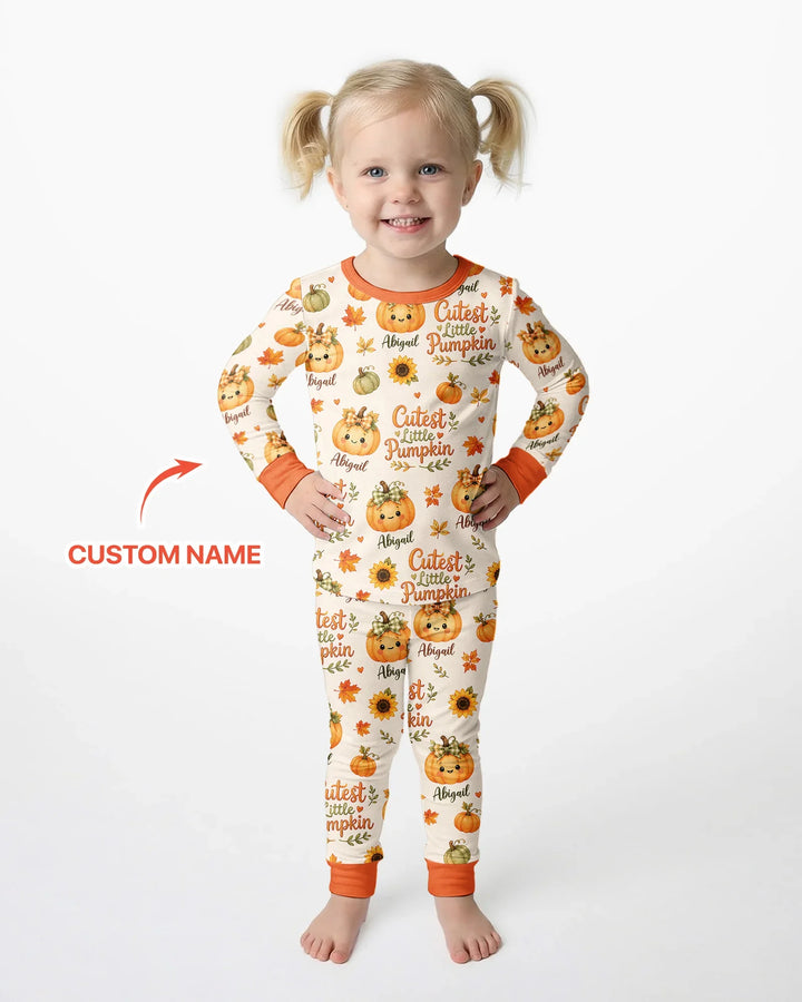 Custom Name Cutest Little Pumpkin Bamboo Two Piece Long Sleeve Pajama Set