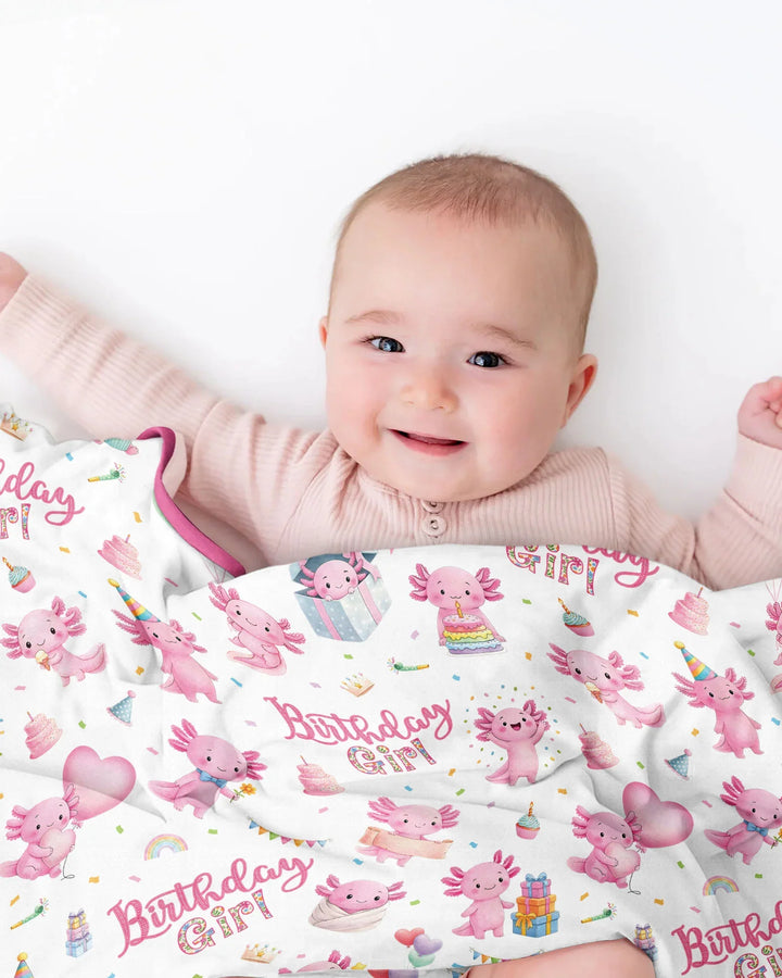 Cute Axolotl Birthday Girl Bamboo Blanket