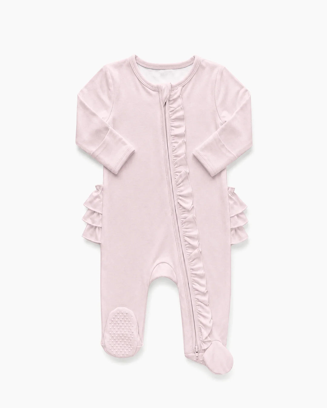 Solid Color Zipper Ruffle Footie