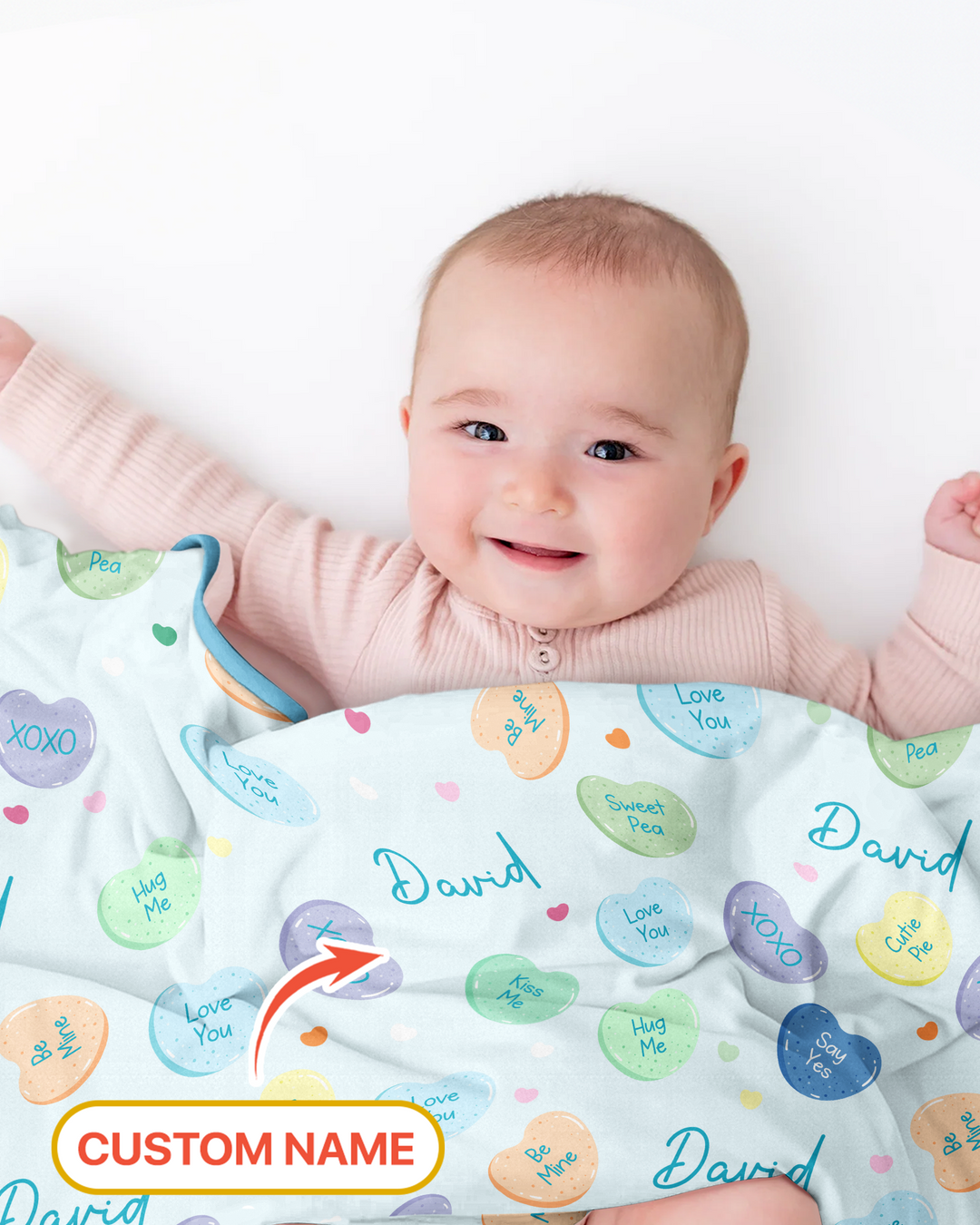 Custom Name Colorful Candy Hearts Family Matching Bamboo Blanket