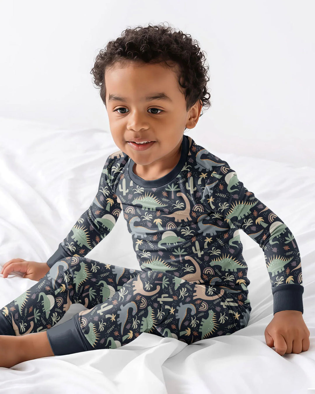 Navy Jurassic Jungle Bamboo Two Piece Pajama Set