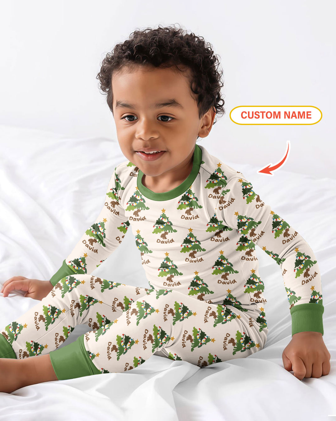 Dino Christmas Tree Bamboo Two Piece Long Sleeve Pajama Set