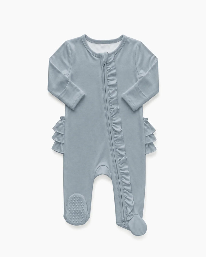 Solid Color Zipper Ruffle Footie