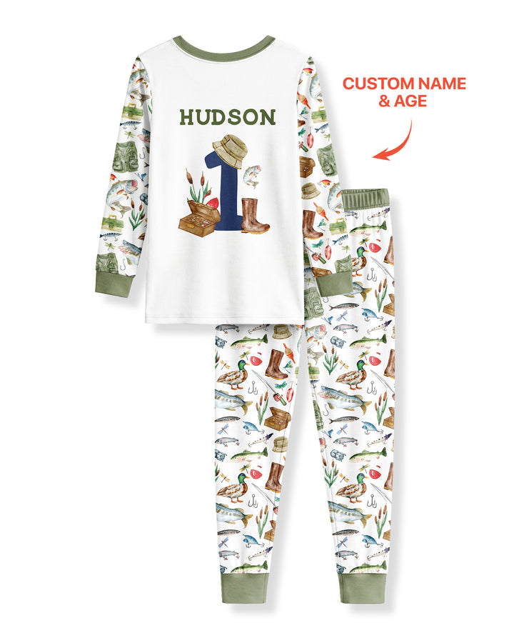 O-Fish-Ally Birthday – Personalized Name & Age Bamboo Two Piece Long Sleeve Pajama Set