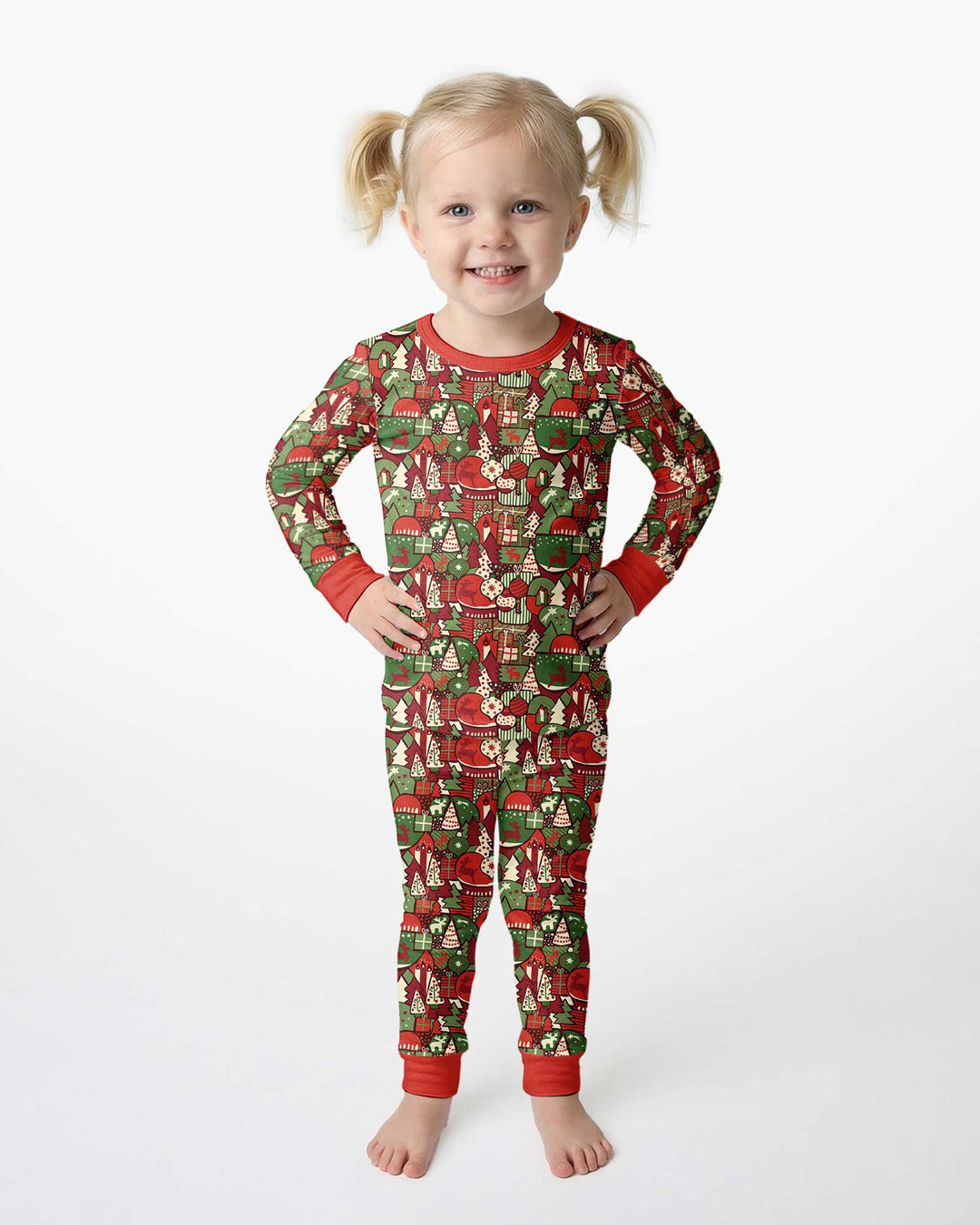 Christmas Time Mosaic Bamboo Two Piece Long Sleeve Pajama Set