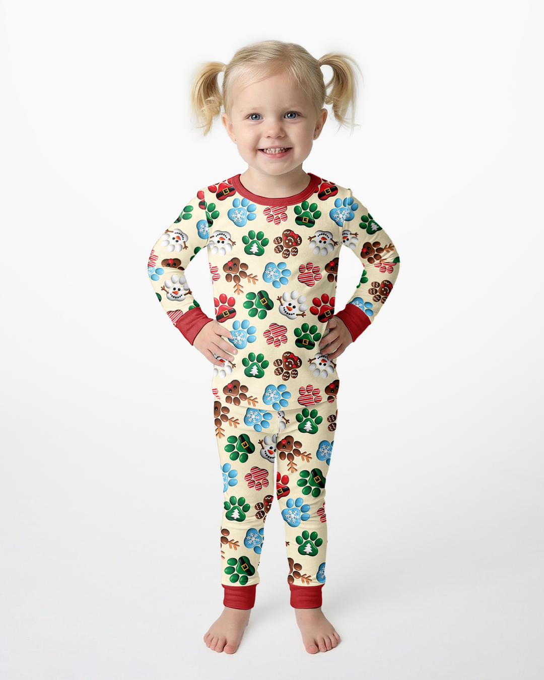 Santa Puppies Paw Bamboo Two Piece Long Sleeve Pajama Set