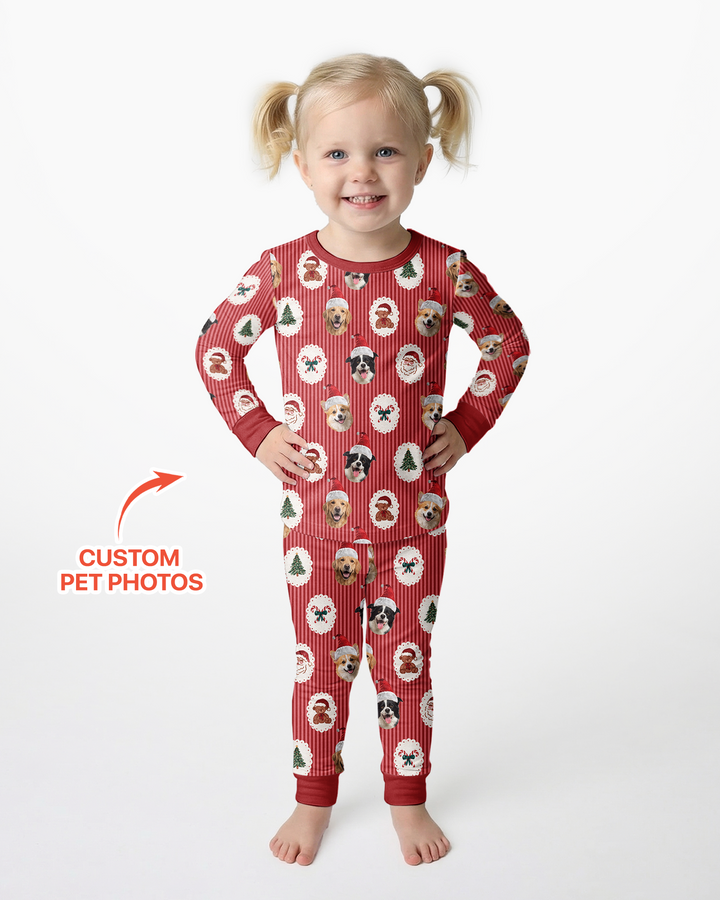 Custom Pet Face Christmas Cameo Bamboo Two Piece Long Sleeve Pajama Set