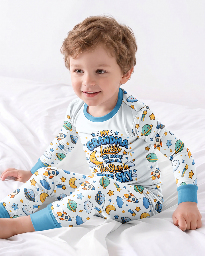 My Grandma Loves Me More Than All The Stars Bamboo Two Piece Long Sleeve Pajama Set