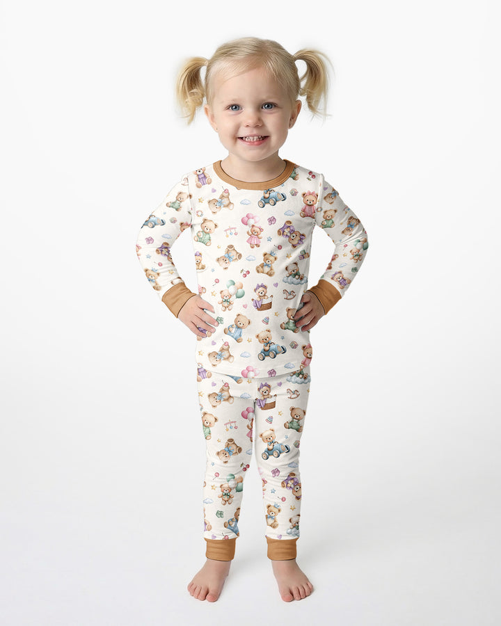Kawaii Teddy Bamboo Two Piece Long Sleeve Pajama Set
