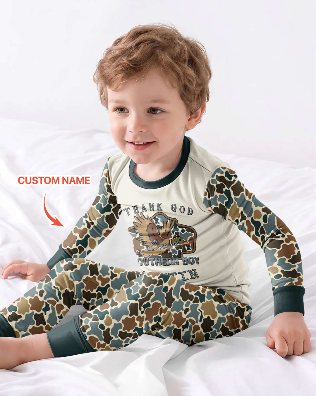 Custom Name Southern Duck Camo Bamboo Two Piece Long Sleeve Pajama Set
