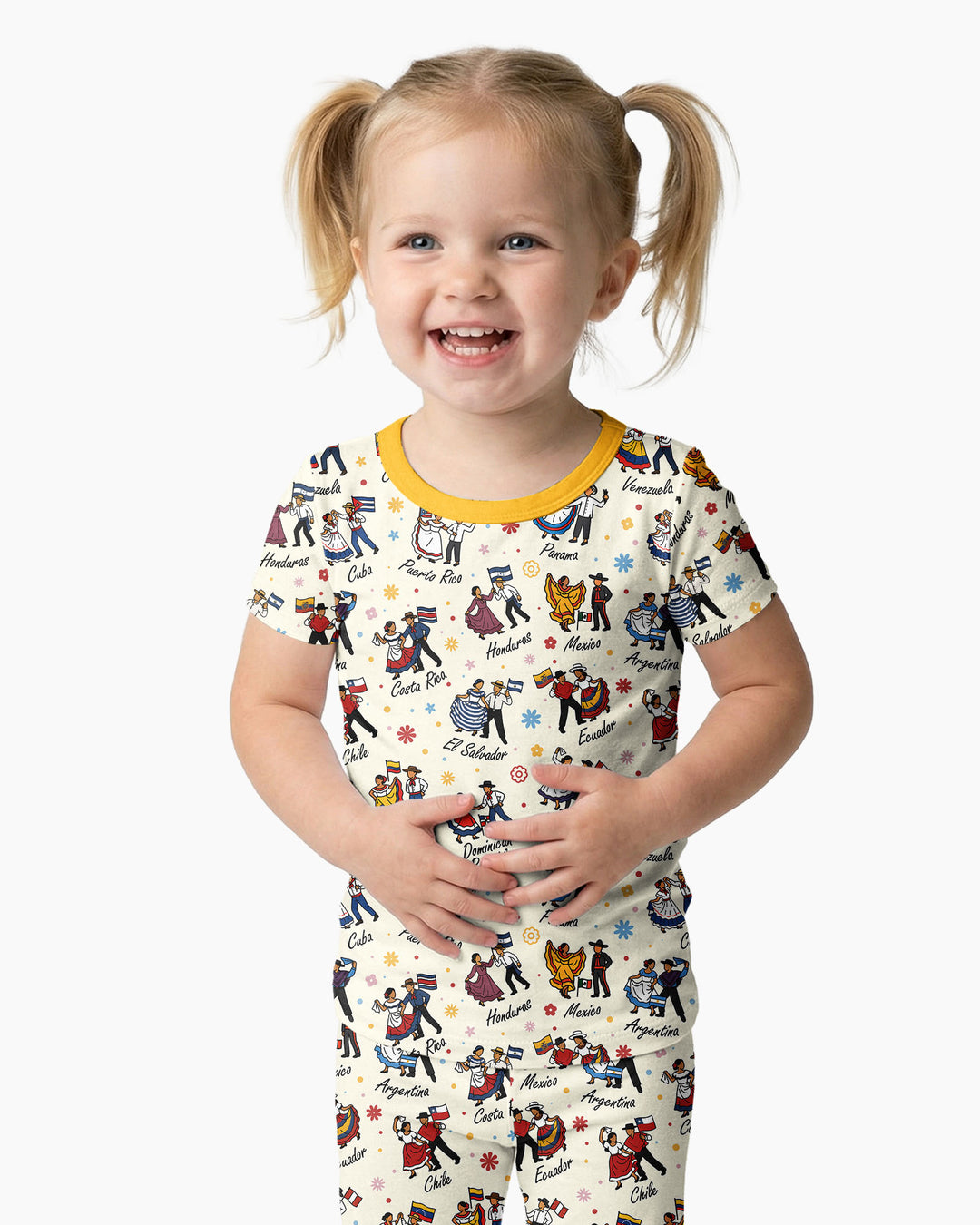 Hispanic Traditional Folkloric Dress Bamboo Two Piece Short Sleeve Pajama Set