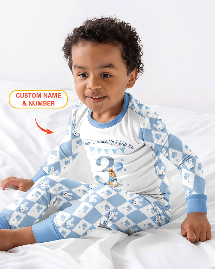 Custom Name When I Wake Up Bunny Birthday Bamboo Two Piece Long Sleeve Pajama Set