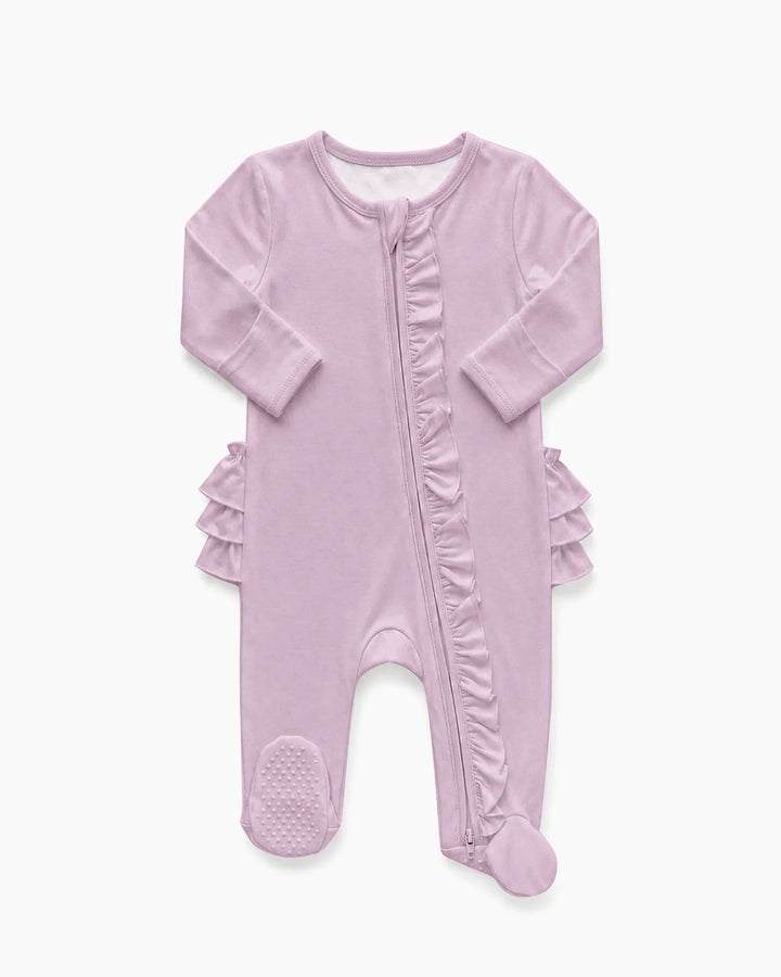 Solid Color Zipper Ruffle Footie