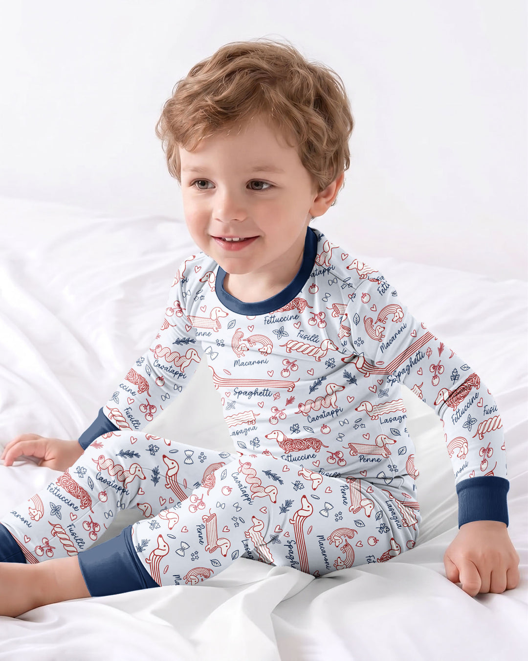 Funny Dachshund Pasta Pups Bamboo Two Piece Long Sleeve Pajama Set