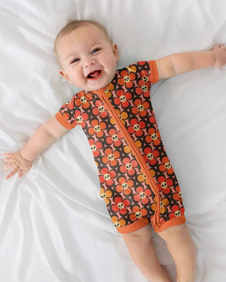 Retro Skull Flower Halloween Bamboo Shorty Zippy