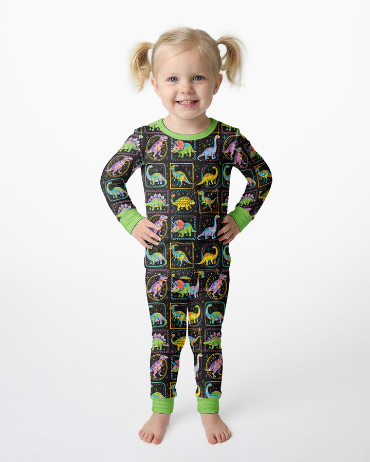 Whimsical Dinosaurs Bamboo Two Piece Long Sleeve Pajama Set