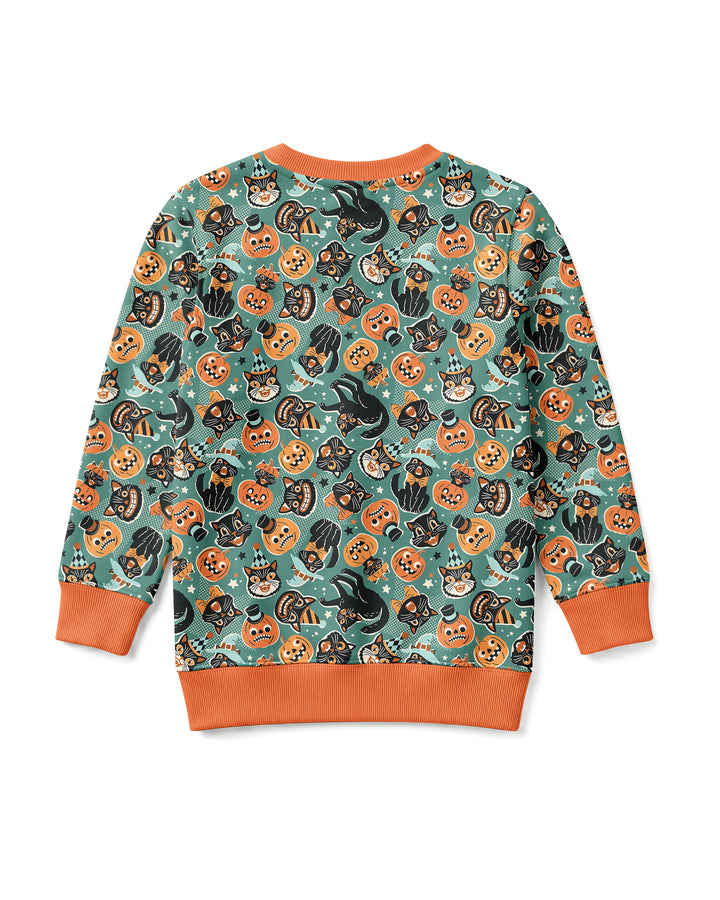 Retro Black Cat Witch Pumpkin Halloween Bamboo Crewneck Sweatshirt