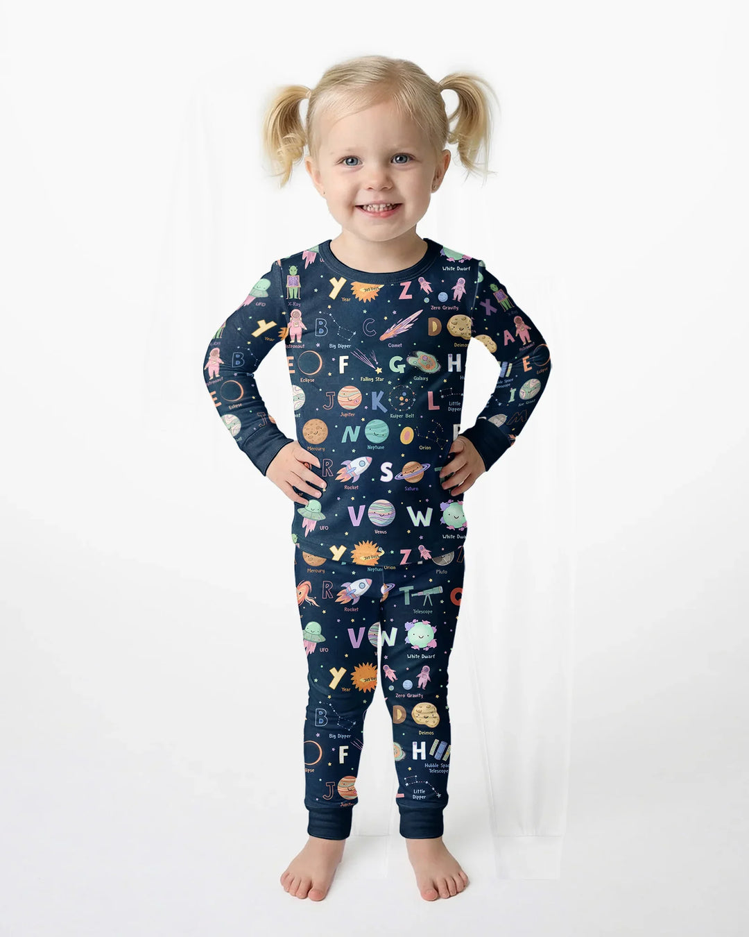 Space Alphabet Bamboo Two Piece Short Sleeve Pajama Set