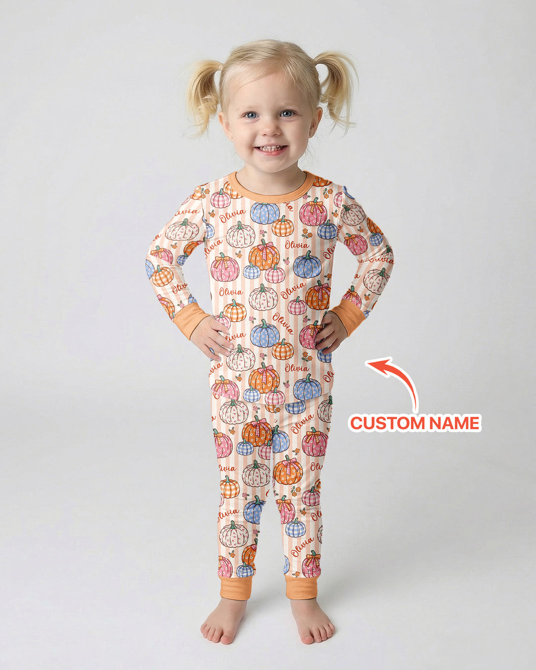 Custom Name Pumpkin Patch Bamboo Two Piece Long Sleeve Pajama Set