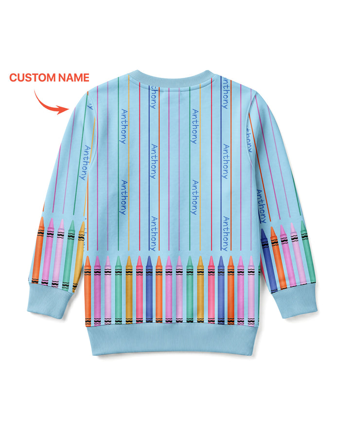 Custom Name Crayon Lines Bamboo Crewneck Sweatshirt