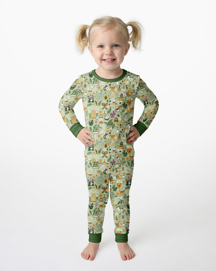Boho Witchy Celestial Magic Floral Bamboo Two Piece Long Sleeve Pajama Set