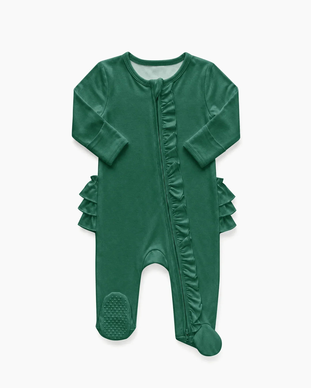 Solid Color Zipper Ruffle Footie