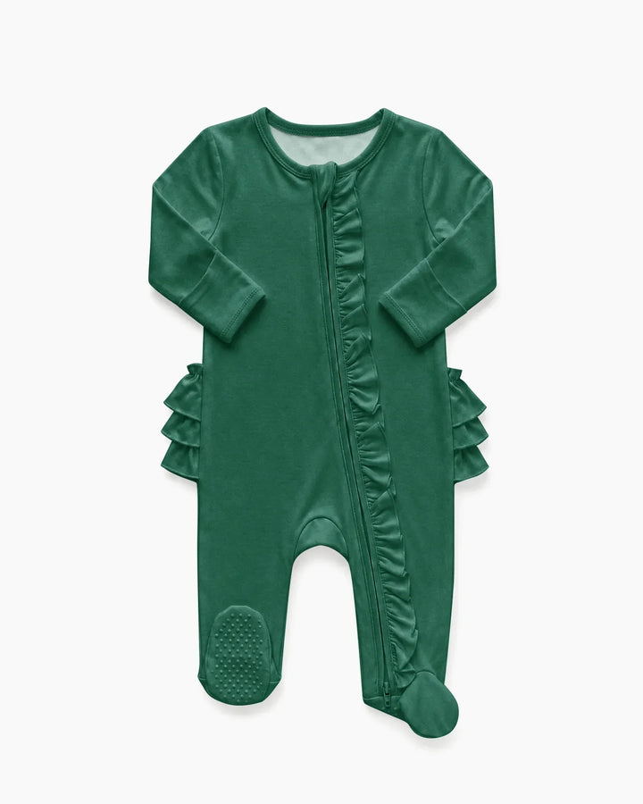 Solid Color Zipper Ruffle Footie