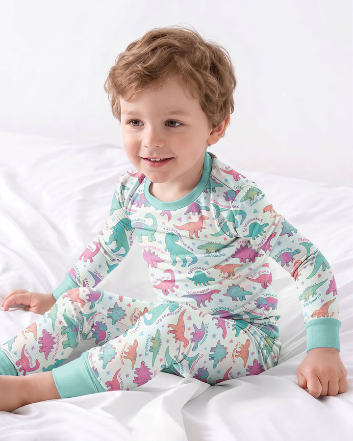 Pastel Dino Bamboo Two Piece Long Sleeve Pajama Set
