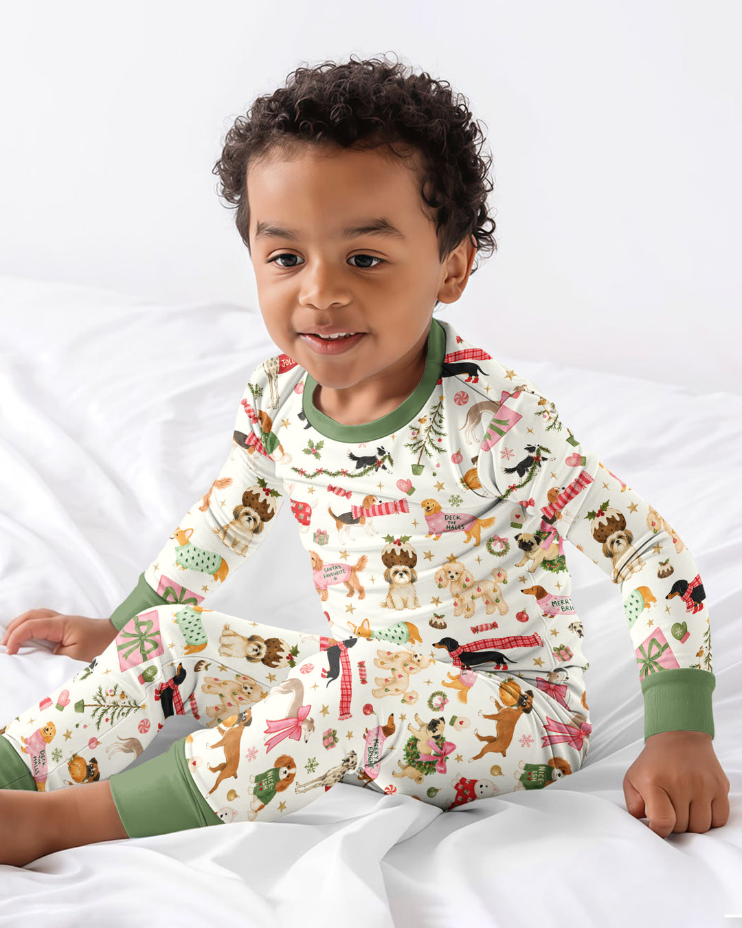 Festive Dog Merry Woofmas Bamboo Two Piece Long Sleeve Pajama Set