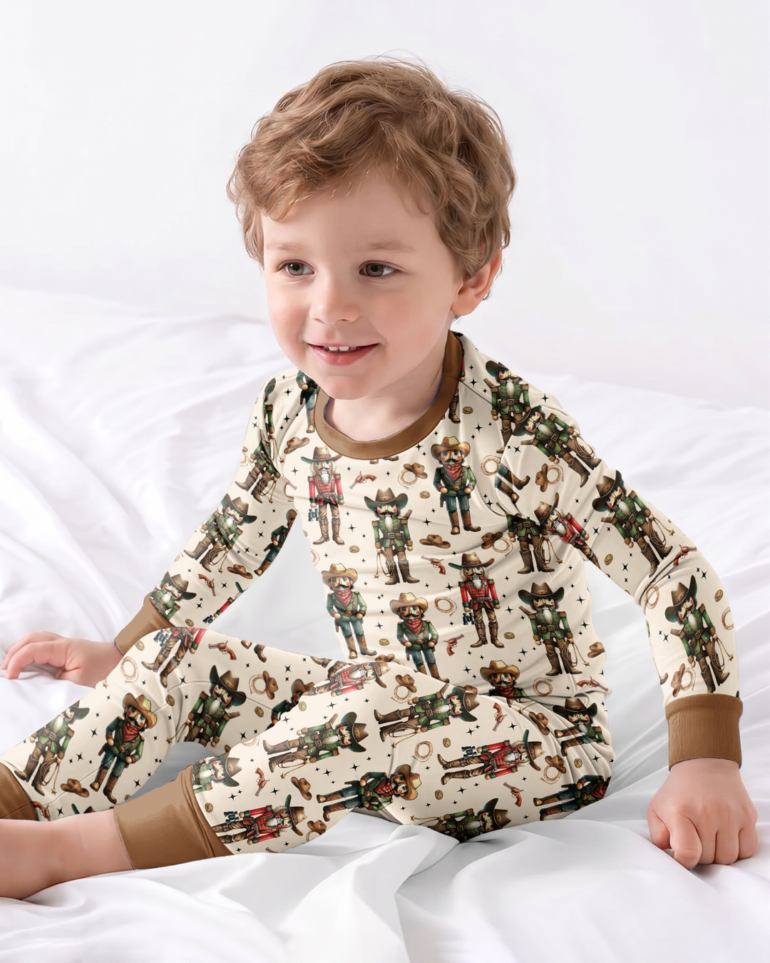 Western Christmas Cowboy Nutcracker Bamboo Two Piece Long Sleeve Pajama Set