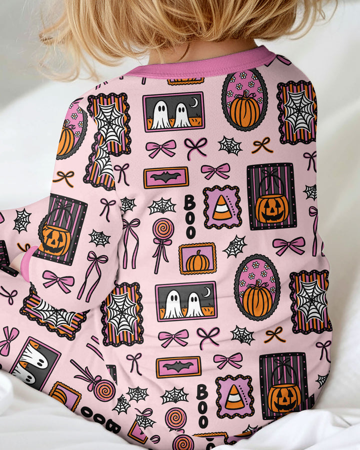 Spooky Preppy Pink Bamboo Two Piece Long Sleeve Pajama Set
