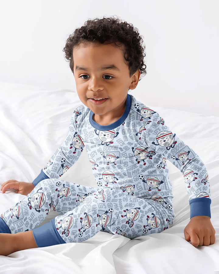 Happy Soccer Ball Family Matching Bamboo Two Piece Long Sleeve Pajama Set